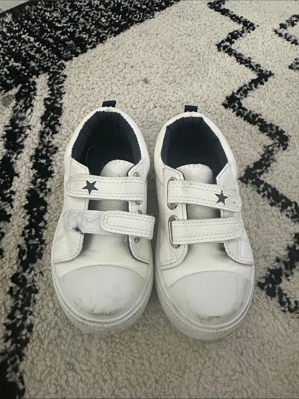 Kids White Star-Accent Velcro Sneakers - Comfortable Everyday Shoes